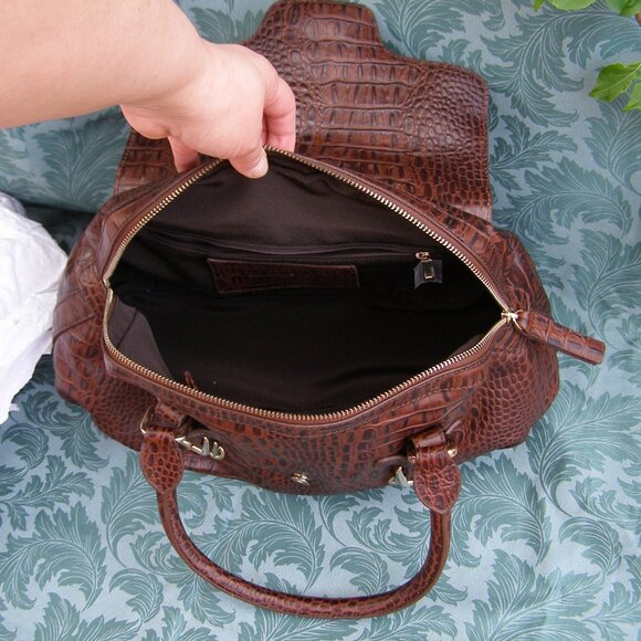 NEW MAZZINI Brown Leather Bag w/Tag Croc Embossed - Picture 10 of 15